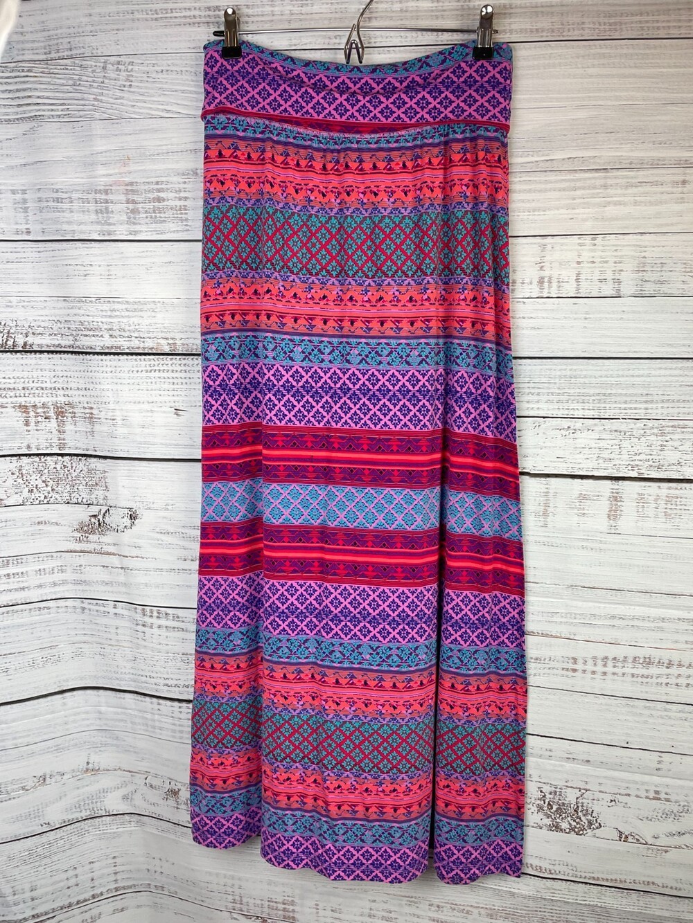 Cynthia Rowley Women L Maxi Skirt Multicolor Geometric Print Stretch